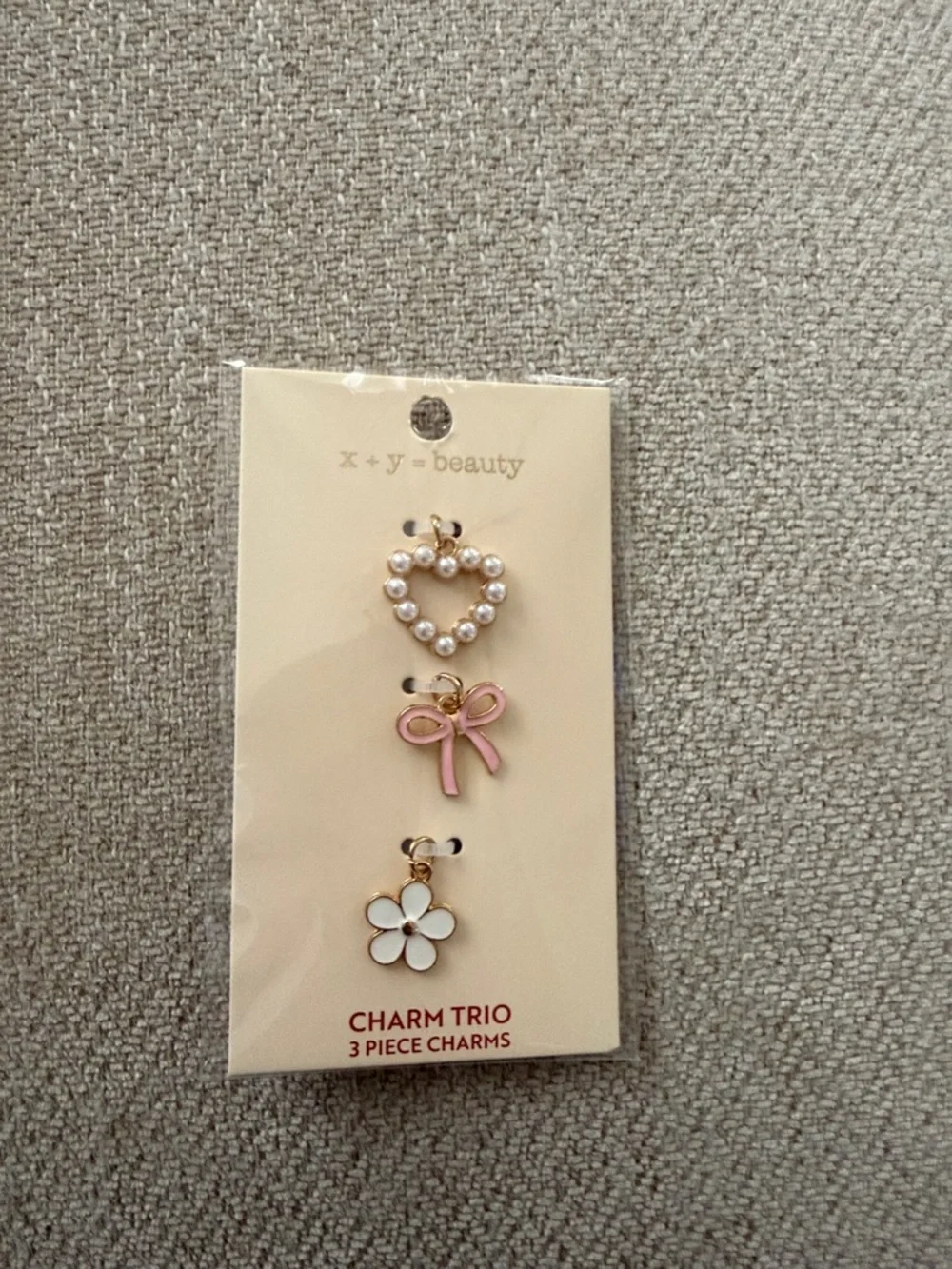 Pink Bow & Pearl Heart Charm Trio
